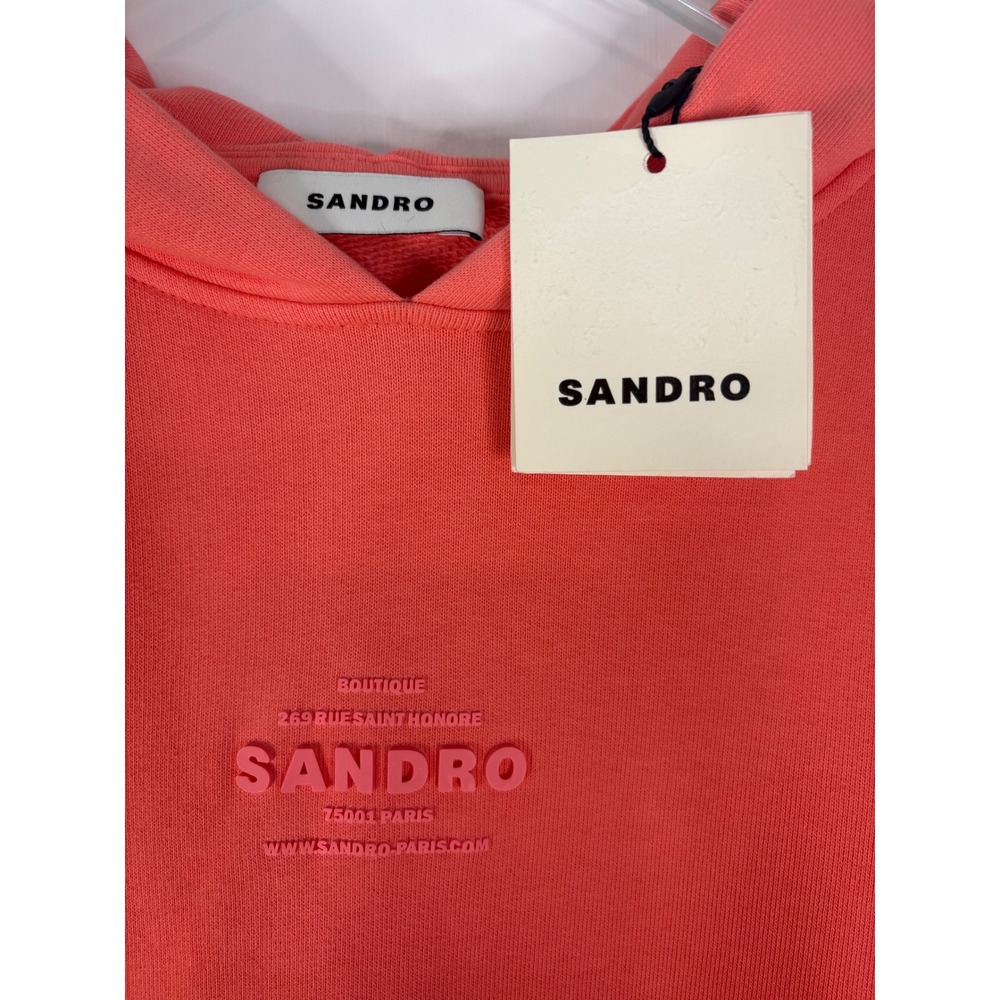 Sandro Paris Coral Pink Embossed Logo Hoodie Sweatshirt Women's Size Extra Large